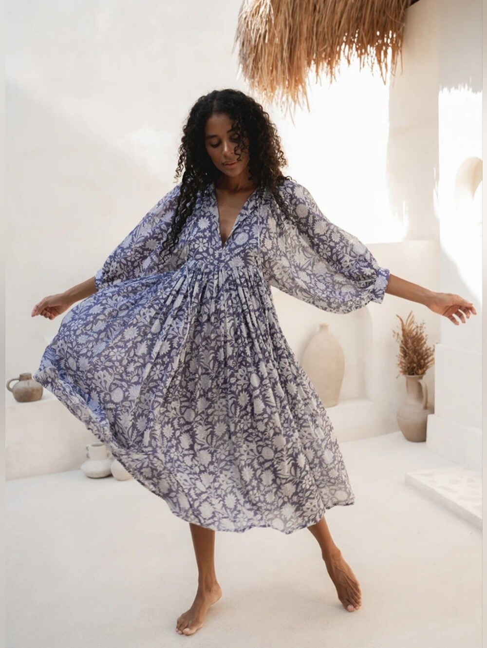 DAUGHTERS OF INDIA Kyra Midi Dress ~ Blue Iris NWT LARGE $199.00 - Picture 5 of 12